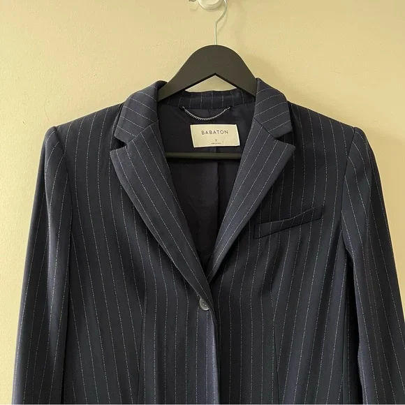 ARITZIA BABATON NAVY PINSTRIPE TRENT LONG JACKET - Picture 7 of 12